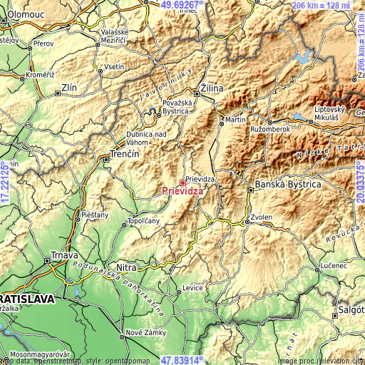 Topographic map of Prievidza