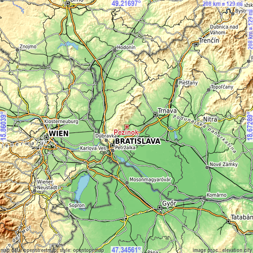 Topographic map of Pezinok