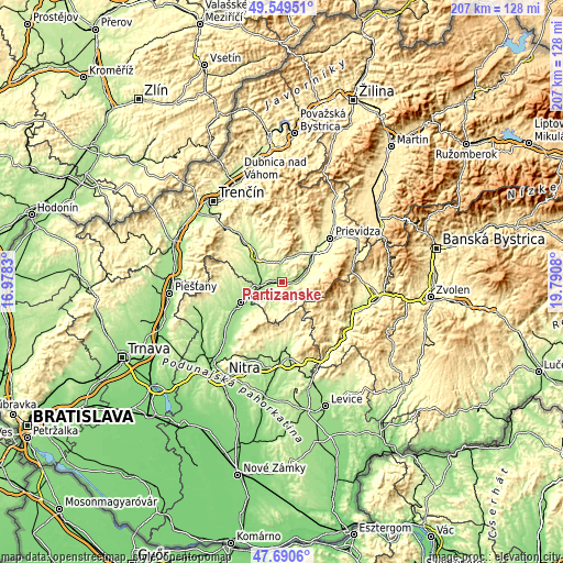Topographic map of Partizánske