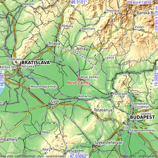 Topographic map of Nové Zámky