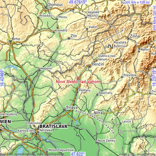 Topographic map of Nové Mesto nad Váhom