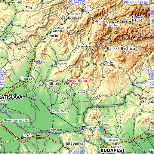 Topographic map of Nová Baňa