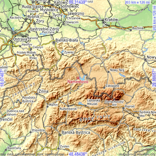 Topographic map of Námestovo