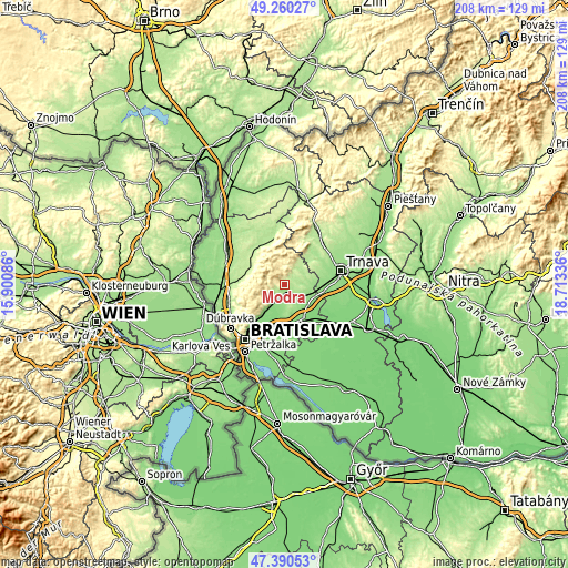 Topographic map of Modra