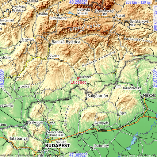 Topographic map of Lučenec
