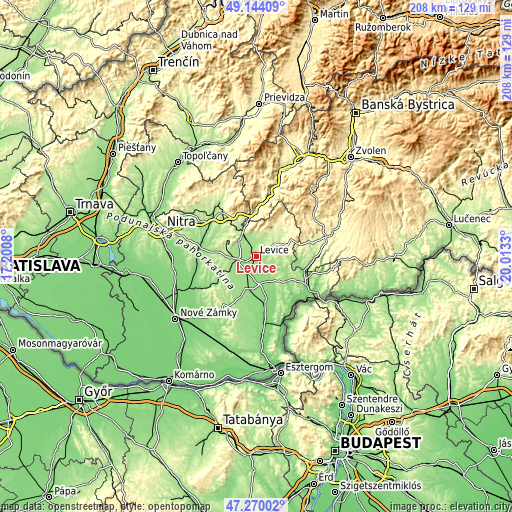 Topographic map of Levice