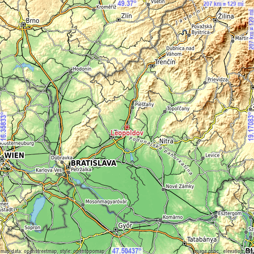 Topographic map of Leopoldov