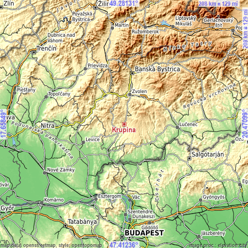 Topographic map of Krupina