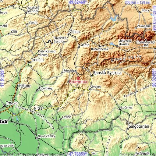 Topographic map of Kremnica