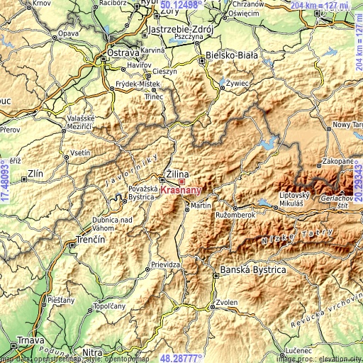 Topographic map of Krasňany