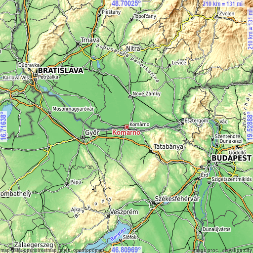 Topographic map of Komárno