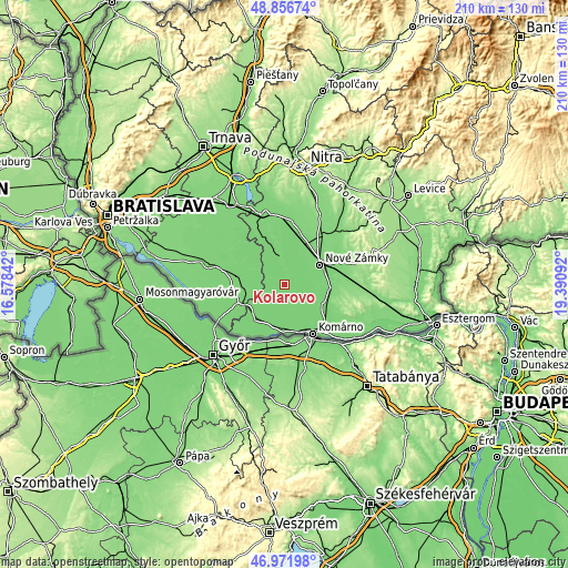 Topographic map of Kolárovo