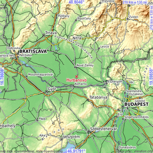 Topographic map of Hurbanovo