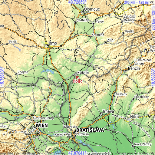 Topographic map of Holíč