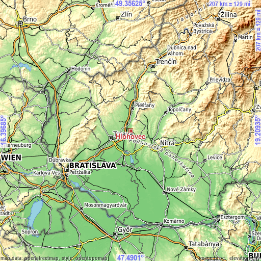 Topographic map of Hlohovec