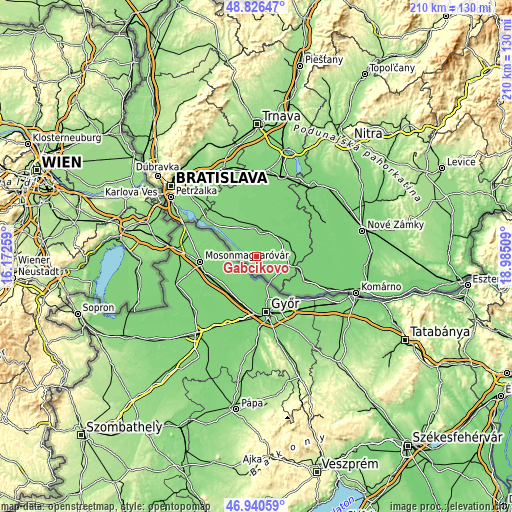 Topographic map of Gabčíkovo