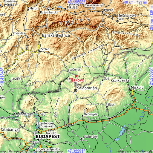 Topographic map of Fiľakovo