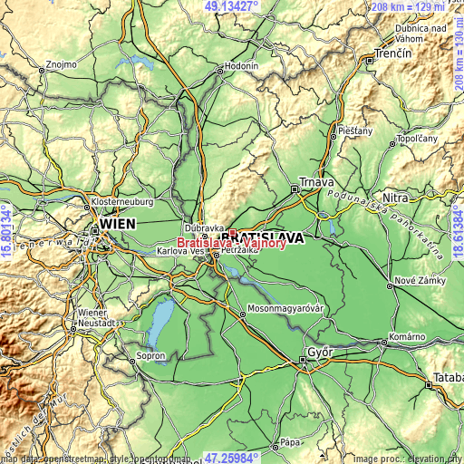 Topographic map of Bratislava - Vajnory