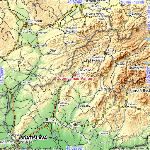 Topographic map of Dubnica nad Váhom