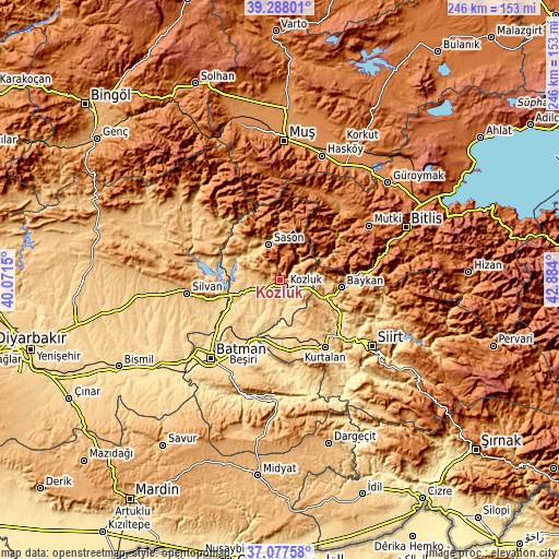 Topographic map of Kozluk