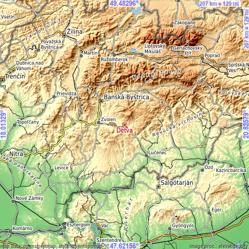 Topographic map of Detva