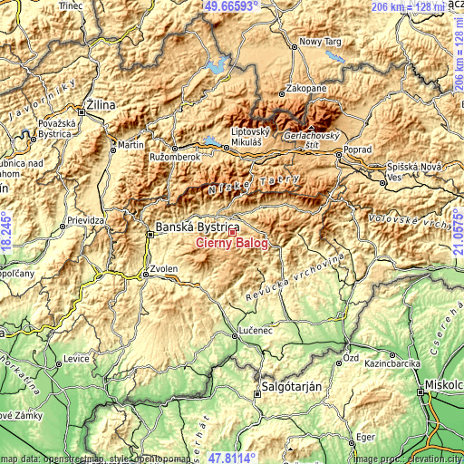 Topographic map of Čierny Balog