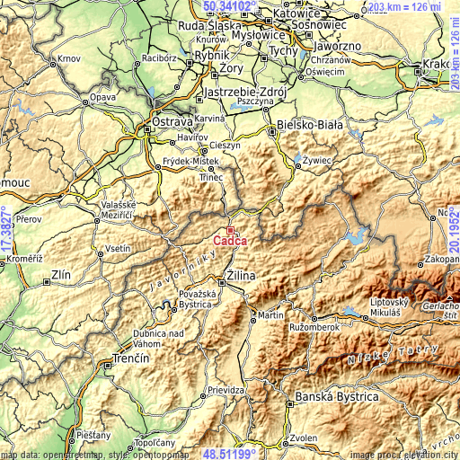 Topographic map of Čadca
