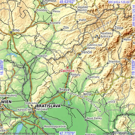 Topographic map of Čachtice