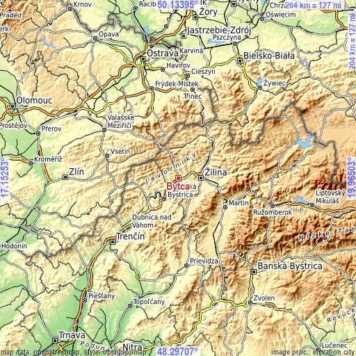 Topographic map of Bytča