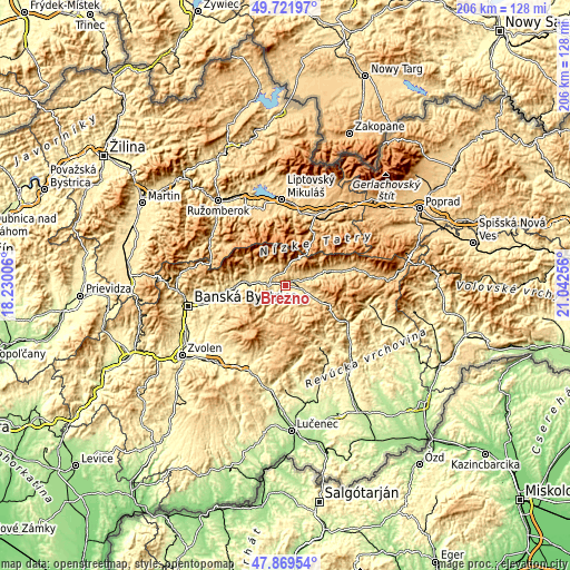 Topographic map of Brezno