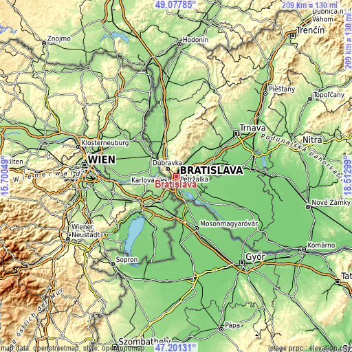 Topographic map of Bratislava