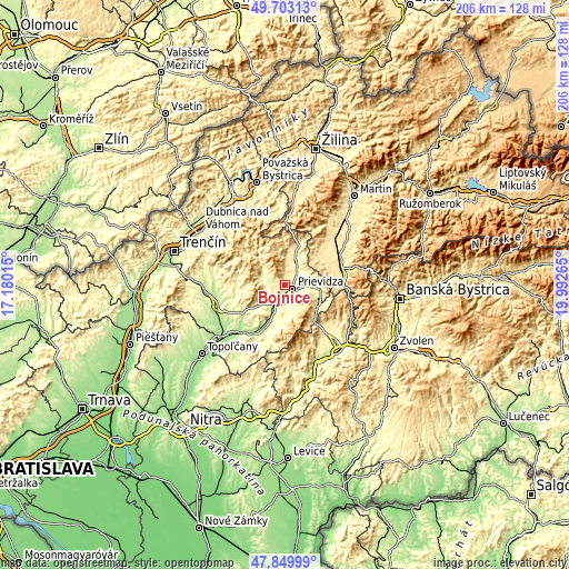 Topographic map of Bojnice