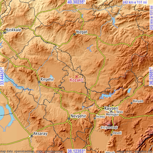 Topographic map of Kozaklı