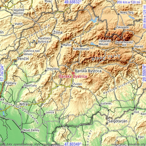 Topographic map of Banská Bystrica