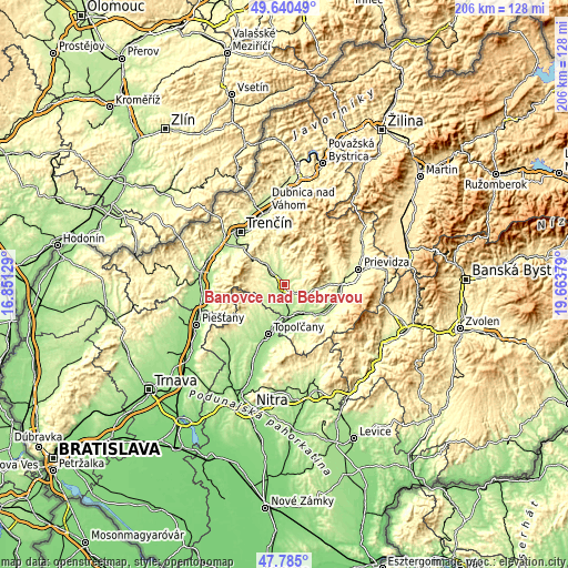 Topographic map of Bánovce nad Bebravou