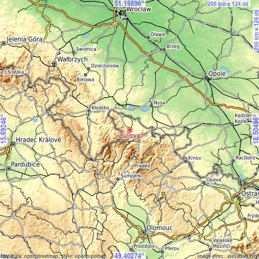 Topographic map of Žulová