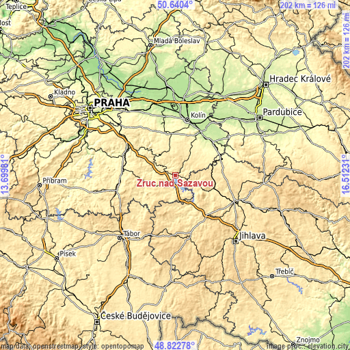 Topographic map of Zruč nad Sázavou