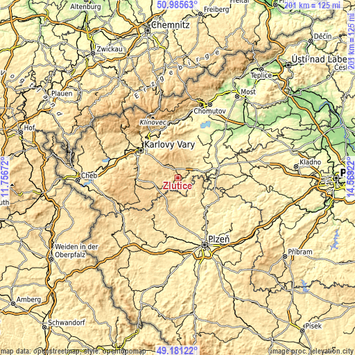 Topographic map of Žlutice