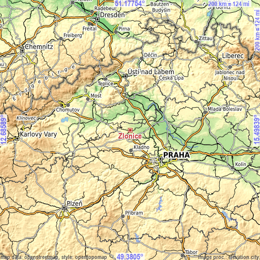 Topographic map of Zlonice
