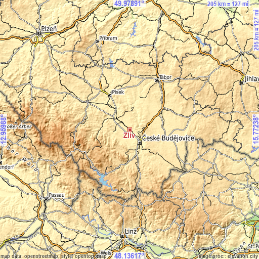 Topographic map of Zliv