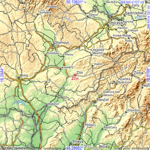 Topographic map of Zlín
