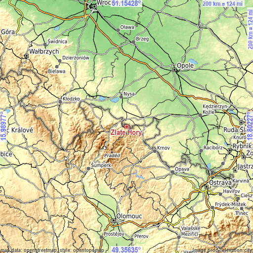 Topographic map of Zlaté Hory