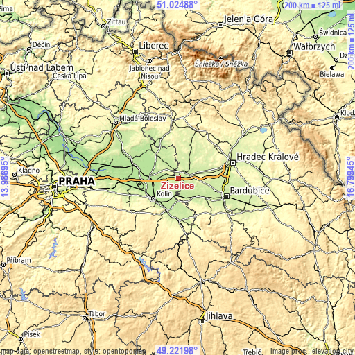 Topographic map of Žiželice