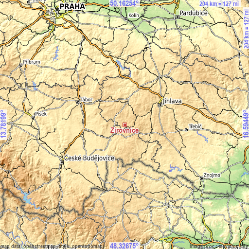 Topographic map of Žirovnice