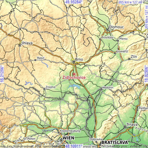 Topographic map of Židlochovice