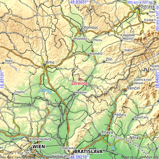 Topographic map of Žeravice