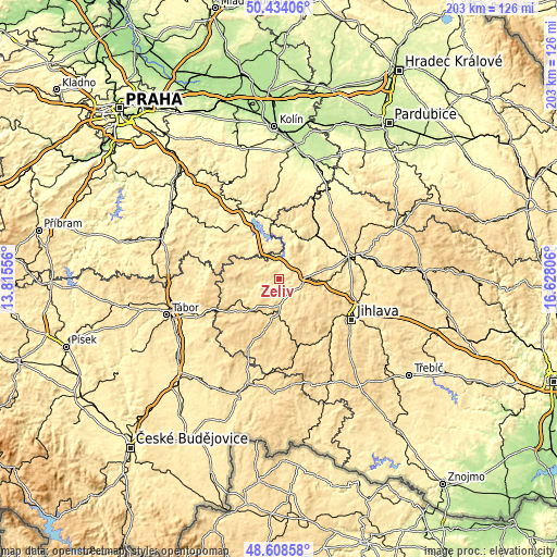 Topographic map of Želiv