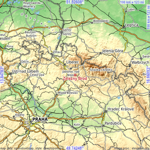 Topographic map of Železný Brod