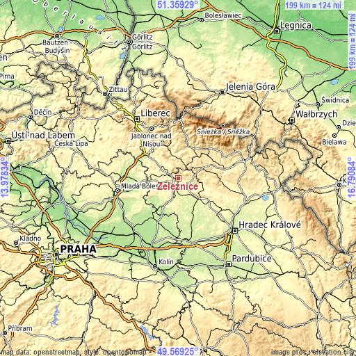 Topographic map of Železnice