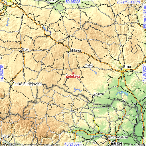 Topographic map of Želetava